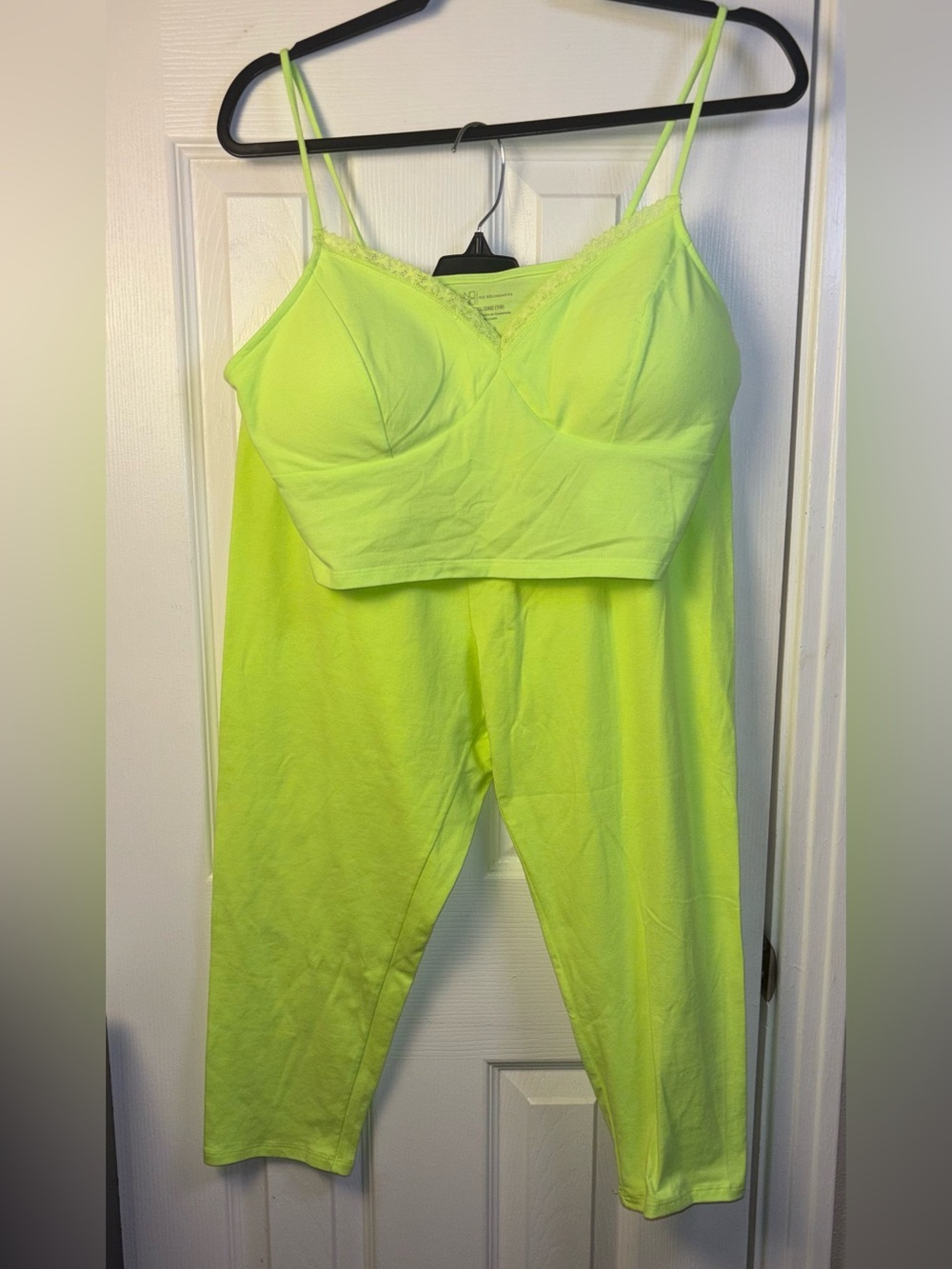 Neon Yellow Two-Piece Lounge Set - Crop Cami & Pants 2X top XL bottoms